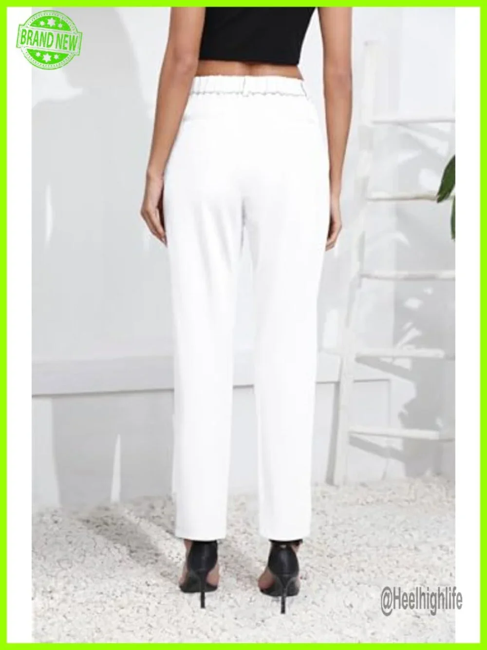 Elastic Waisted Dress Pants Work Business Casual Stretch Slacks with Pockets